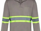 Camisa De Brim Manga Longa Cinza Com Refletivo Verde - GG