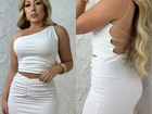 Conjunto Saia e Cropped Branco com Amarração nas Costas