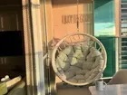 Balanço suspenso - com puff tecido e corda náutica