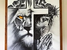 Quadro pintura leão/jesus