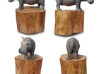 Hipopótamo, enfeite de mesa feito de madeira e metal