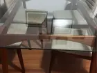 mesa de Jantar de Vidro com Base em Madeira