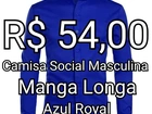 Camisa Social Masculina Mg Longa - Microfibra Azul Royal com Algodão