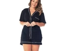 Pijama Feminino Plus Size modelo Americano aberto com Botões Manga Curta