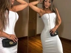 Vestido midi branco canelado