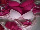 Conj. sutiã com bojo e calcinha pink, rosa e vermelho