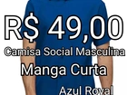Camisa Social Masculina Mg Curta - Microfibra com Algodão Azul Royal