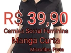 Camisa Social Feminina Mg Curta - Microfibra Preta