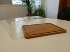 Queijeira/ Prato de Servir e Tampa em Madeira Marrom 8 cm x 25 cm x 20 cm