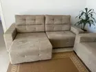 Conjunto estofado retrátil com encosto reclinável tecido nobuck cinza