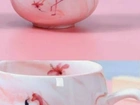 Xícara em porcelana flamingo rosa ou cinza