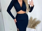 Conjunto Canelado saia e cropped feminino Tam único