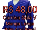 Camisa de Brim Gola V Manga Longa- Azul Royal