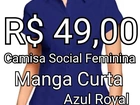 Camisa Social Feminina Mg Curta - Microfibra com Algodão Azul Royal