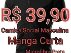 Camisa Social Masculina Mg Curta- Microfibra Preta