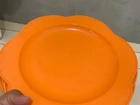 6 pratos de plástico em formato de flor laranja