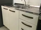 Balcão de Cozinha com Pia Inox + Torneira 120cm 3 Portas + 2 Gavetas e Puxadores de Metal