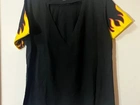 blusa ziovara preta com decote e manga estampada - tam g